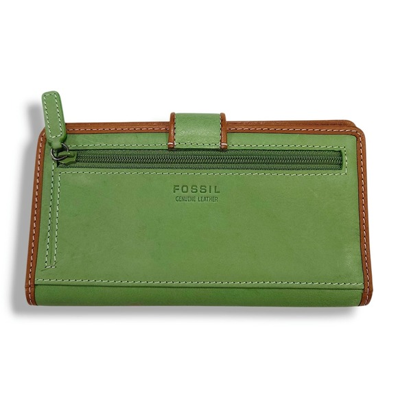 Fossil Floral Leather Wallet Organizer Checkbook ID Window Floral Green Brown OS - Picture 2 of 8